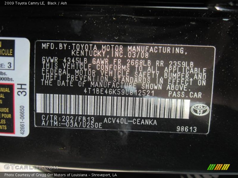 Black / Ash 2009 Toyota Camry LE