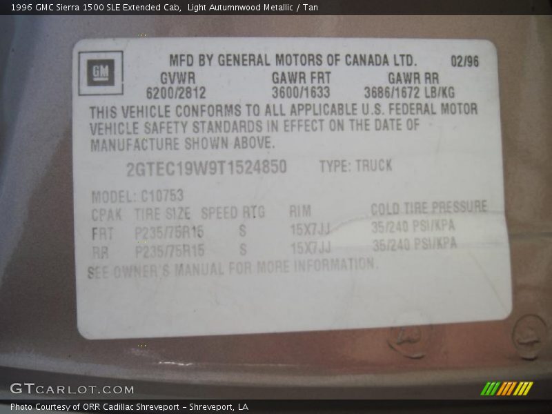 Light Autumnwood Metallic / Tan 1996 GMC Sierra 1500 SLE Extended Cab