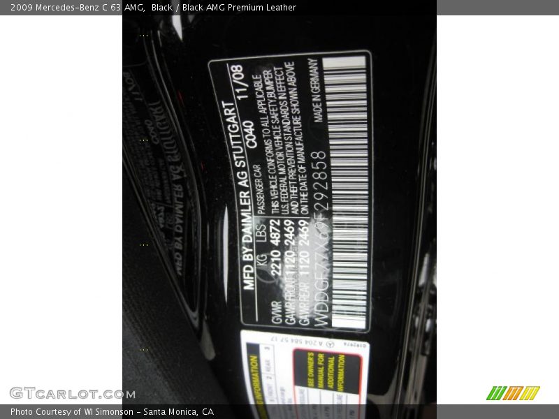 Black / Black AMG Premium Leather 2009 Mercedes-Benz C 63 AMG