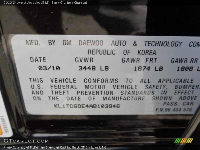 Black Granite / Charcoal 2010 Chevrolet Aveo Aveo5 LT