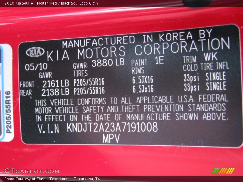 Molten Red / Black Soul Logo Cloth 2010 Kia Soul +
