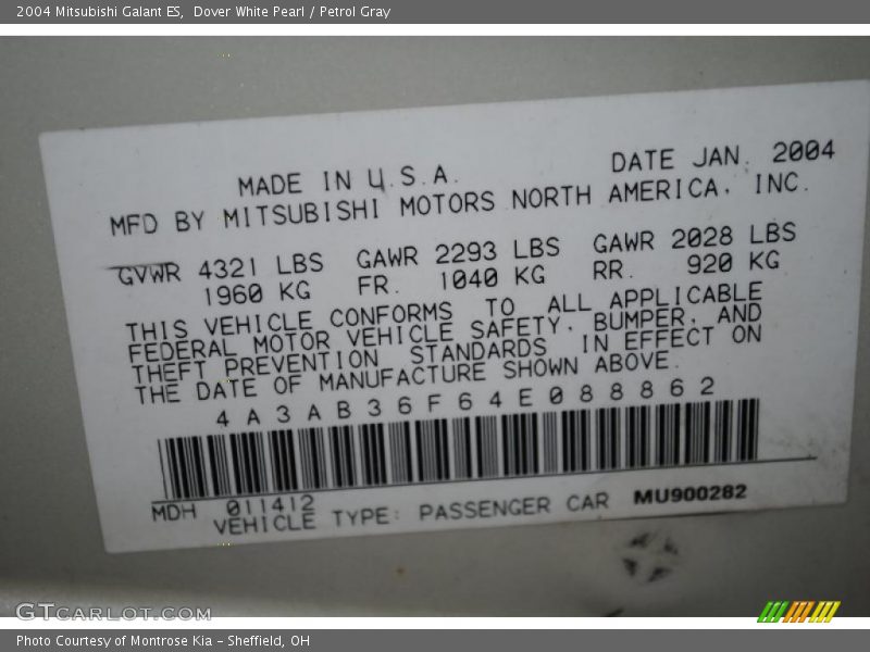 Dover White Pearl / Petrol Gray 2004 Mitsubishi Galant ES