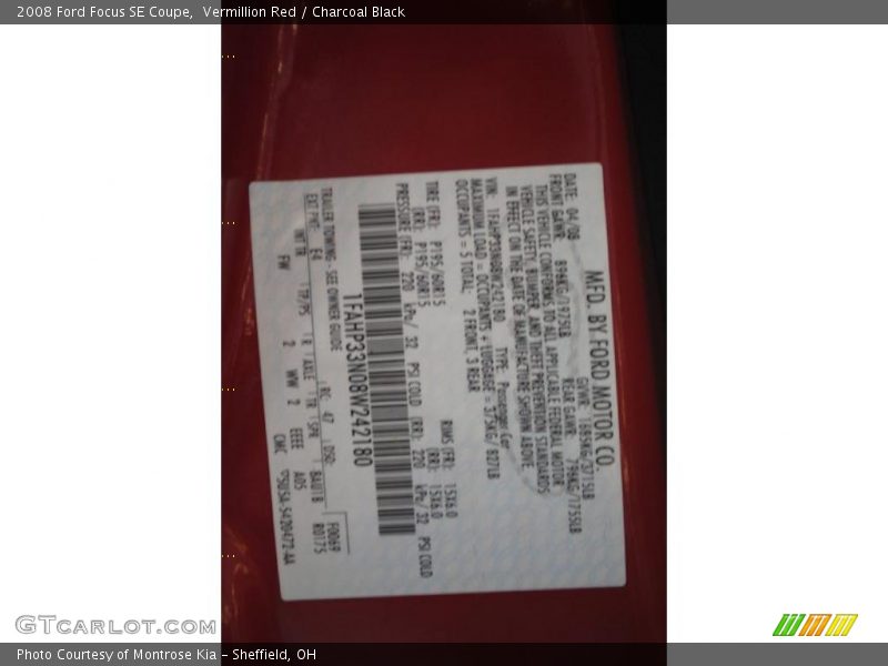 Vermillion Red / Charcoal Black 2008 Ford Focus SE Coupe