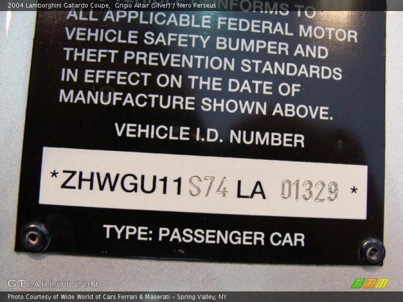 Grigio Altair (Silver) / Nero Perseus 2004 Lamborghini Gallardo Coupe