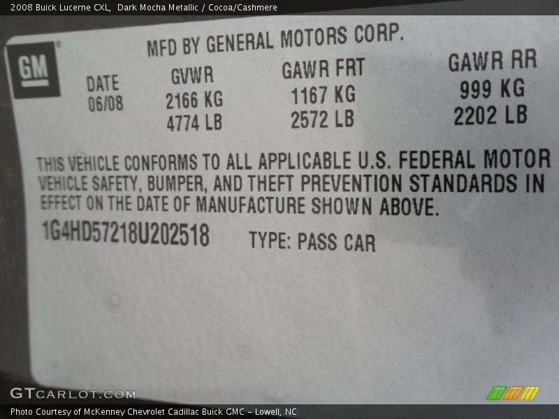 Dark Mocha Metallic / Cocoa/Cashmere 2008 Buick Lucerne CXL