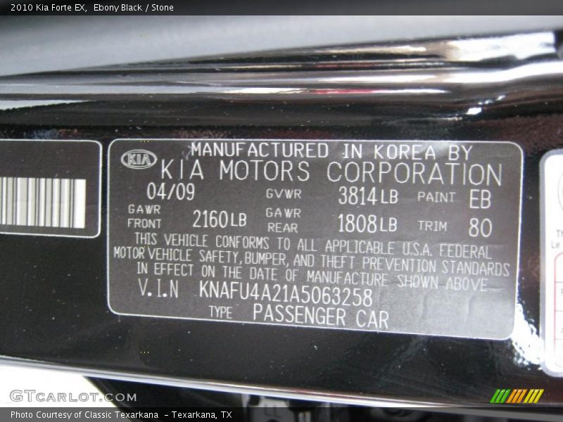 Ebony Black / Stone 2010 Kia Forte EX