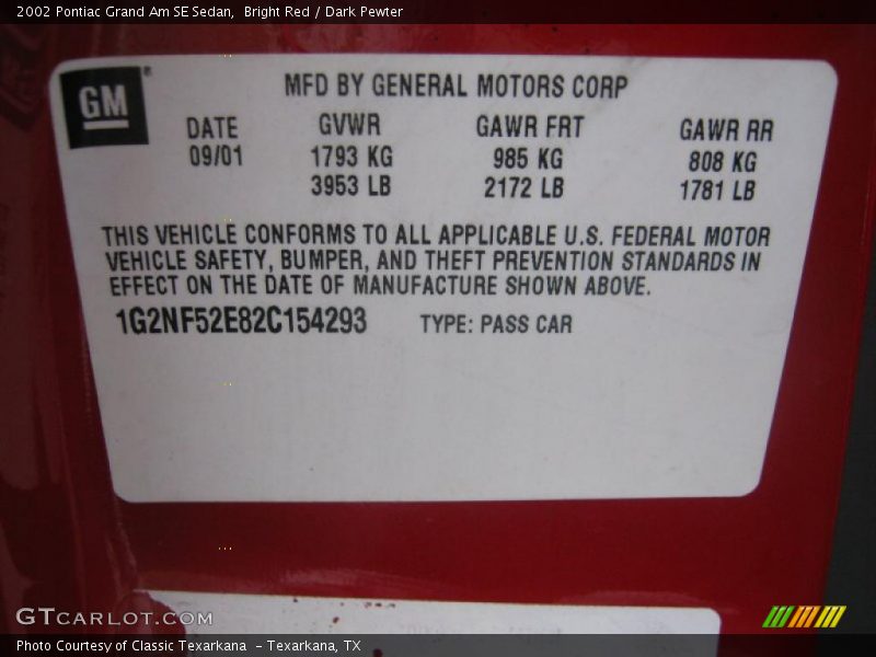 Bright Red / Dark Pewter 2002 Pontiac Grand Am SE Sedan