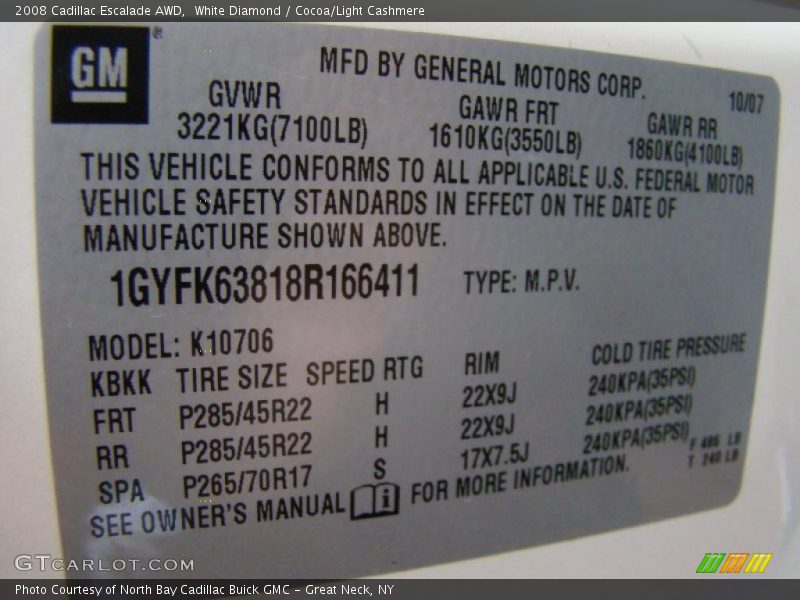 White Diamond / Cocoa/Light Cashmere 2008 Cadillac Escalade AWD