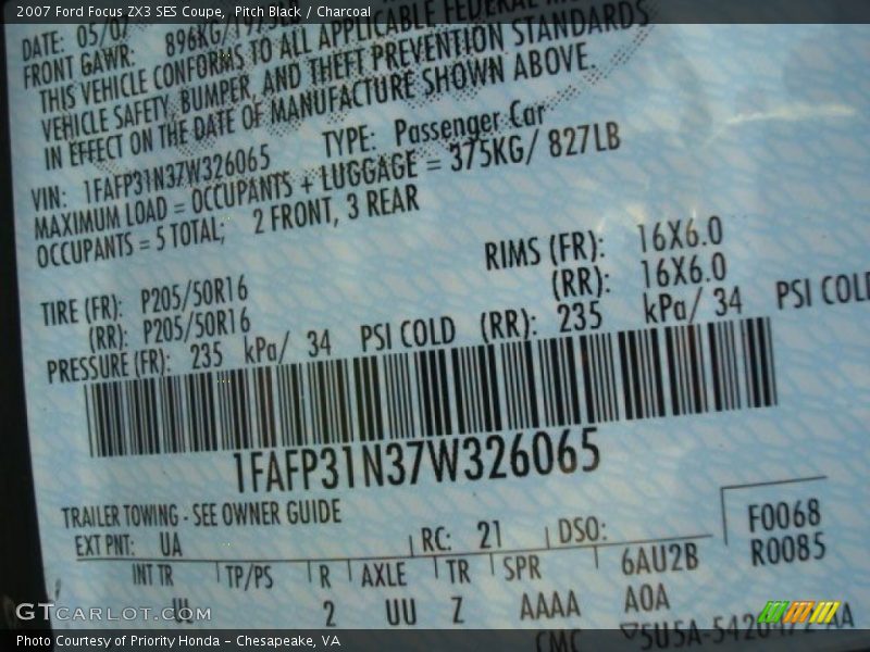 Pitch Black / Charcoal 2007 Ford Focus ZX3 SES Coupe