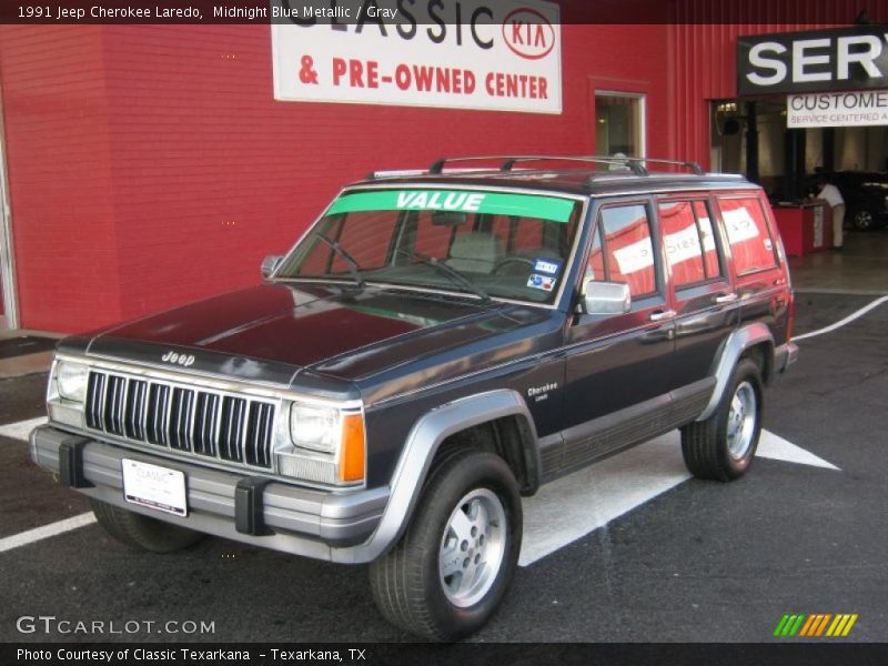 Midnight Blue Metallic / Gray 1991 Jeep Cherokee Laredo