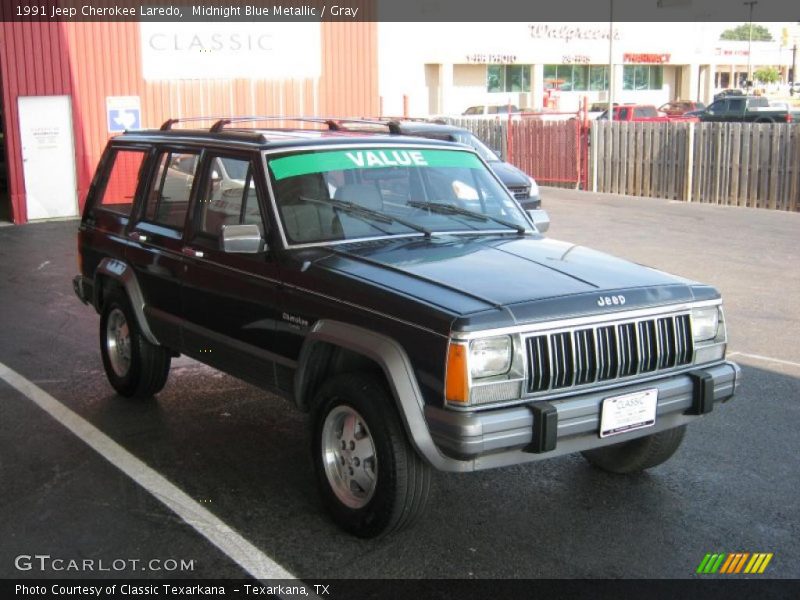 Midnight Blue Metallic / Gray 1991 Jeep Cherokee Laredo