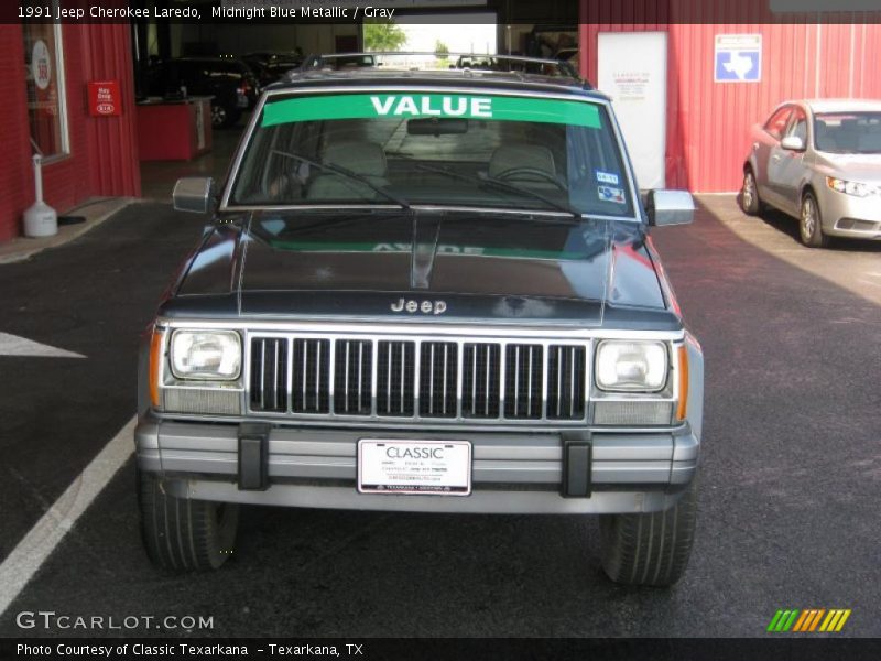 Midnight Blue Metallic / Gray 1991 Jeep Cherokee Laredo