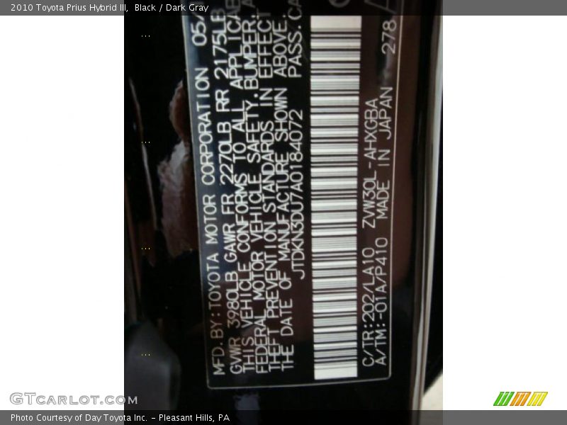 Black / Dark Gray 2010 Toyota Prius Hybrid III