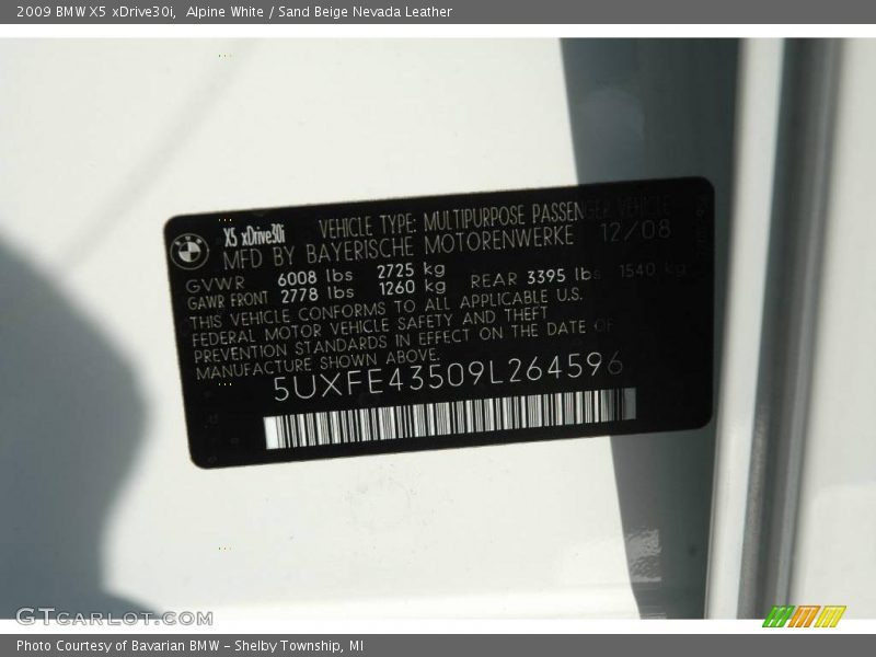 Alpine White / Sand Beige Nevada Leather 2009 BMW X5 xDrive30i