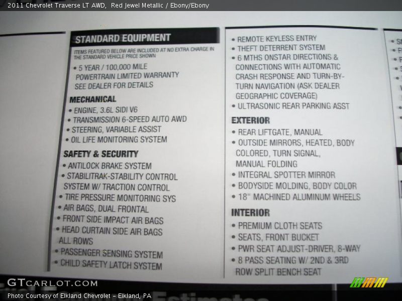Red Jewel Metallic / Ebony/Ebony 2011 Chevrolet Traverse LT AWD