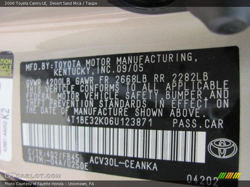 Desert Sand Mica / Taupe 2006 Toyota Camry LE