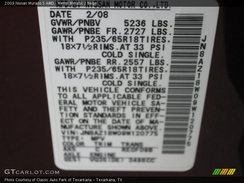 Merlot Metallic / Beige 2009 Nissan Murano S AWD