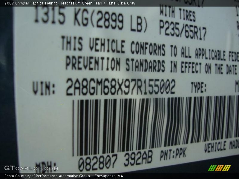 Magnesium Green Pearl / Pastel Slate Gray 2007 Chrysler Pacifica Touring