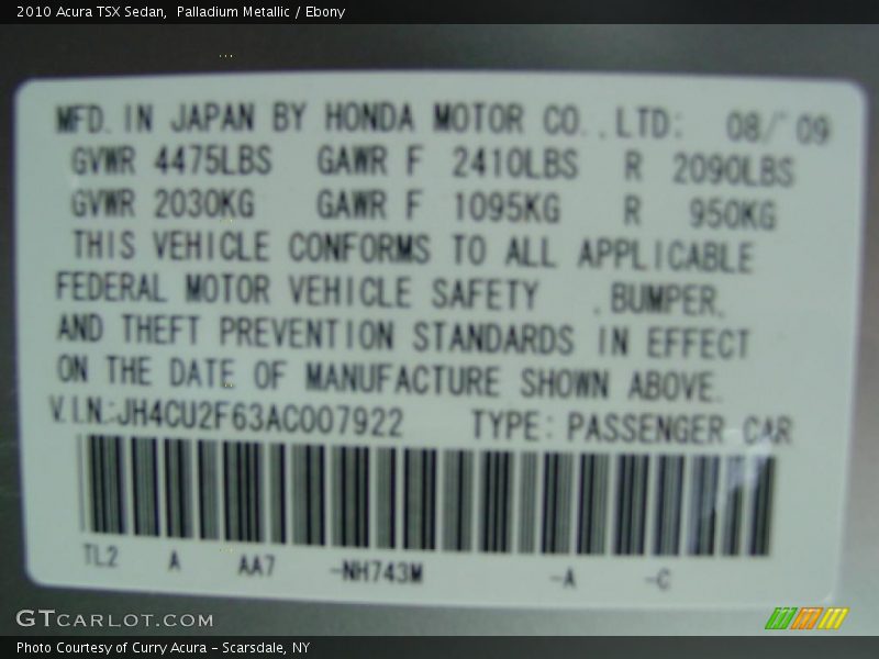 Palladium Metallic / Ebony 2010 Acura TSX Sedan