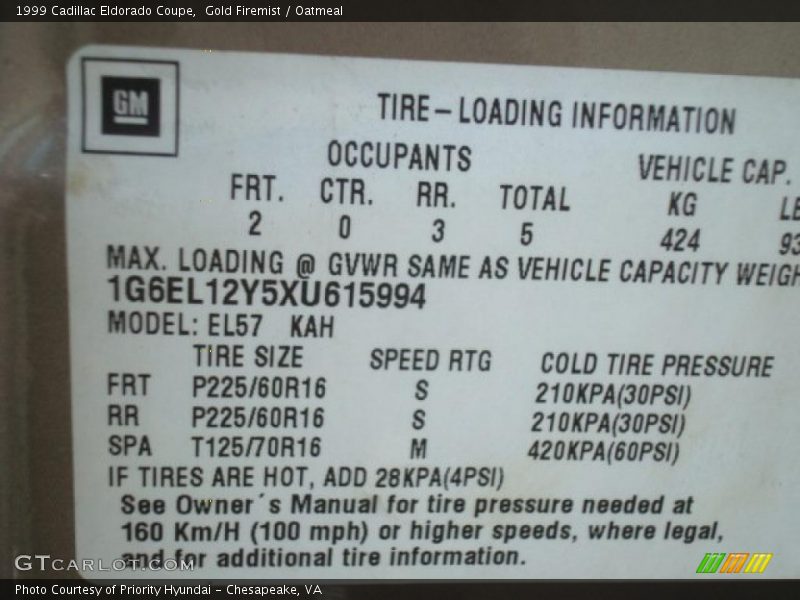 Gold Firemist / Oatmeal 1999 Cadillac Eldorado Coupe