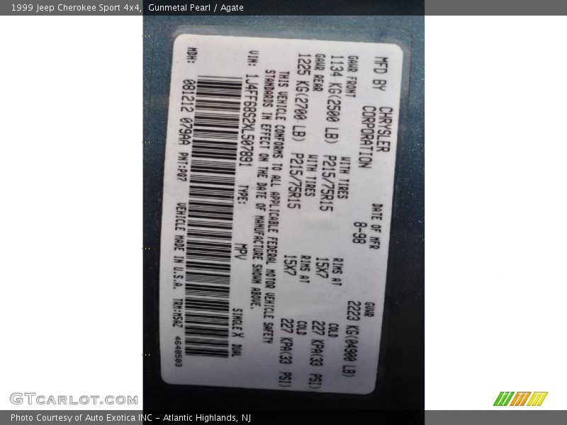 Gunmetal Pearl / Agate 1999 Jeep Cherokee Sport 4x4