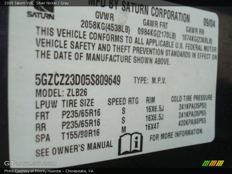 Silver Nickel / Gray 2005 Saturn VUE