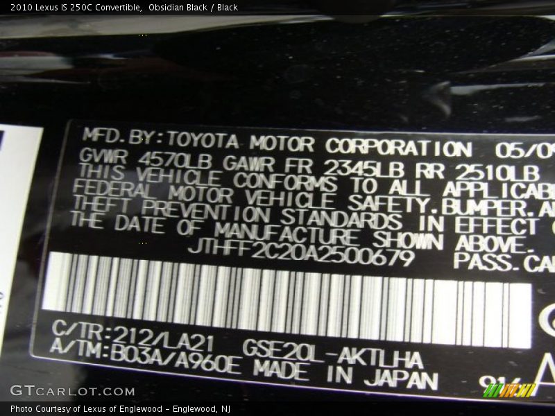 Obsidian Black / Black 2010 Lexus IS 250C Convertible