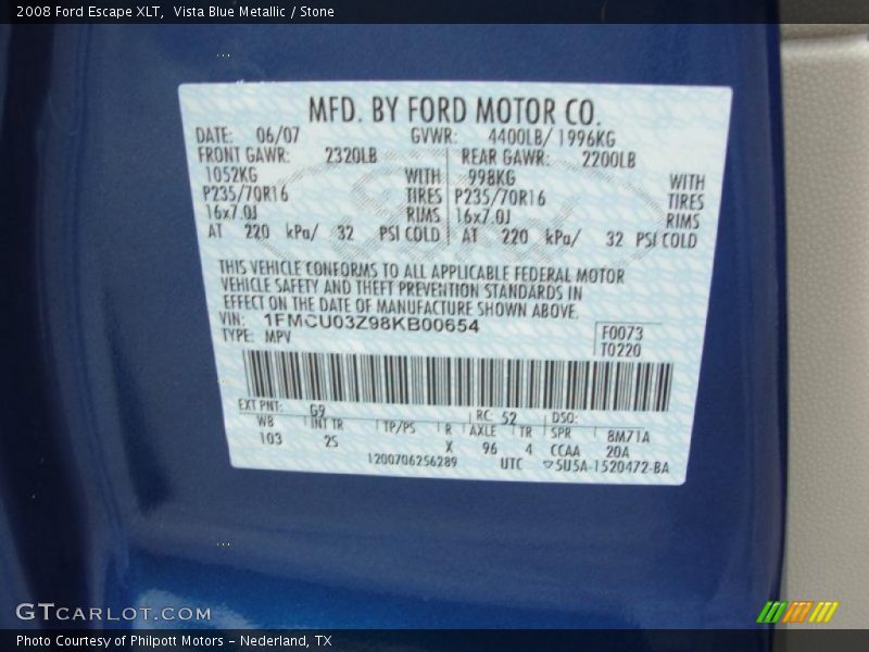 Vista Blue Metallic / Stone 2008 Ford Escape XLT