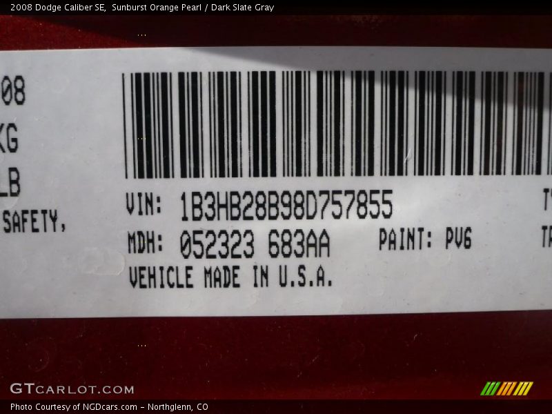 Sunburst Orange Pearl / Dark Slate Gray 2008 Dodge Caliber SE