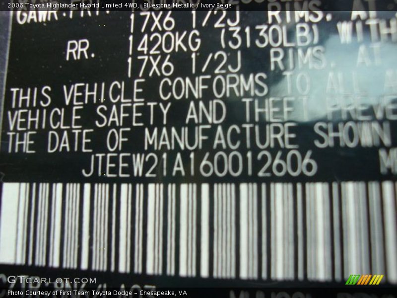 Bluestone Metallic / Ivory Beige 2006 Toyota Highlander Hybrid Limited 4WD