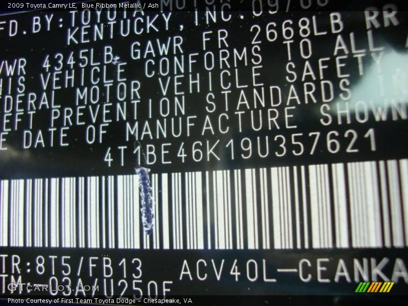Blue Ribbon Metallic / Ash 2009 Toyota Camry LE