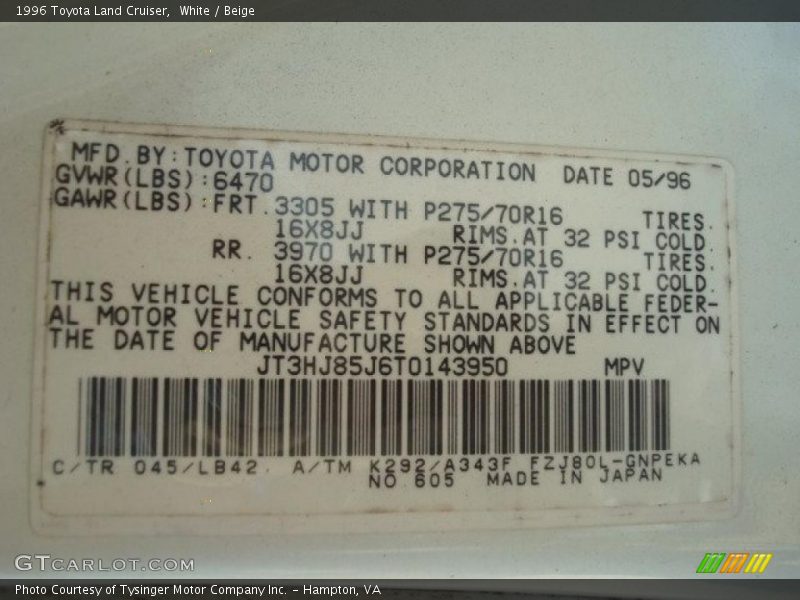 White / Beige 1996 Toyota Land Cruiser