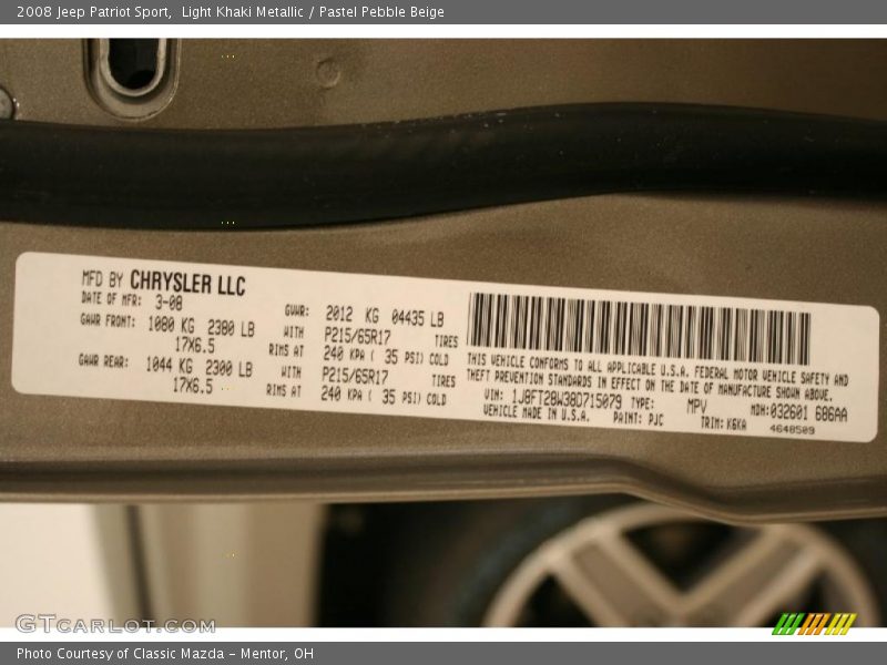 Light Khaki Metallic / Pastel Pebble Beige 2008 Jeep Patriot Sport