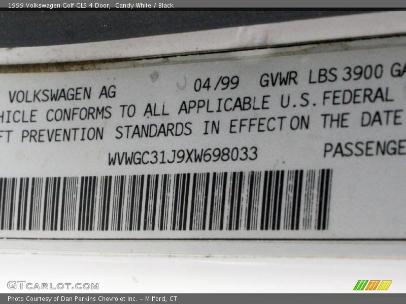 Candy White / Black 1999 Volkswagen Golf GLS 4 Door