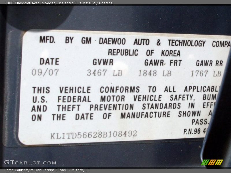 Icelandic Blue Metallic / Charcoal 2008 Chevrolet Aveo LS Sedan