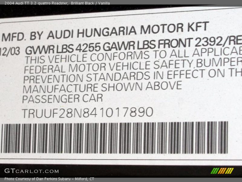 Brilliant Black / Vanilla 2004 Audi TT 3.2 quattro Roadster