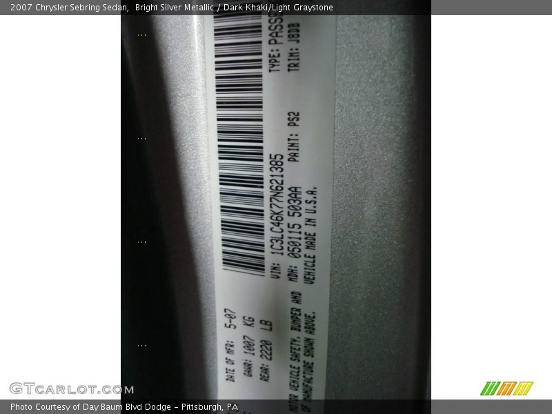 Bright Silver Metallic / Dark Khaki/Light Graystone 2007 Chrysler Sebring Sedan