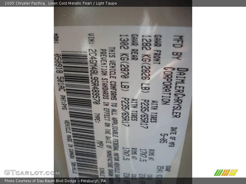 Linen Gold Metallic Pearl / Light Taupe 2005 Chrysler Pacifica