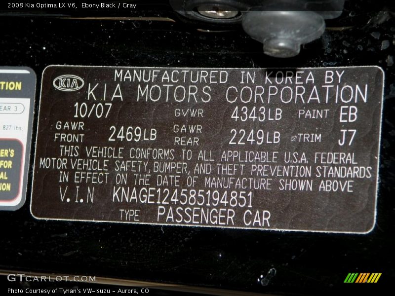 Ebony Black / Gray 2008 Kia Optima LX V6