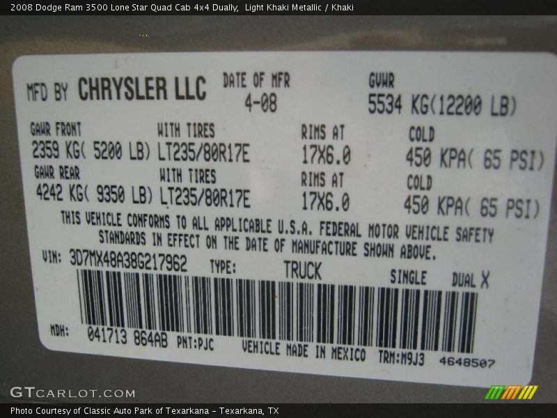 Light Khaki Metallic / Khaki 2008 Dodge Ram 3500 Lone Star Quad Cab 4x4 Dually