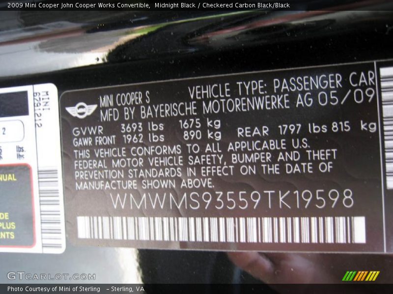 Midnight Black / Checkered Carbon Black/Black 2009 Mini Cooper John Cooper Works Convertible