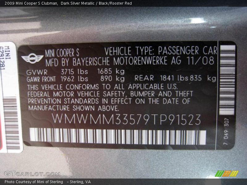 Dark Silver Metallic / Black/Rooster Red 2009 Mini Cooper S Clubman