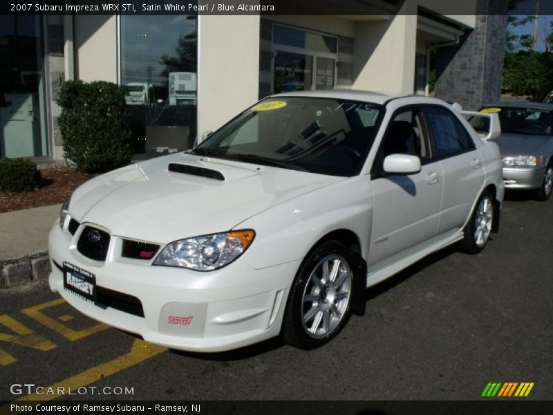 Satin White Pearl / Blue Alcantara 2007 Subaru Impreza WRX STi