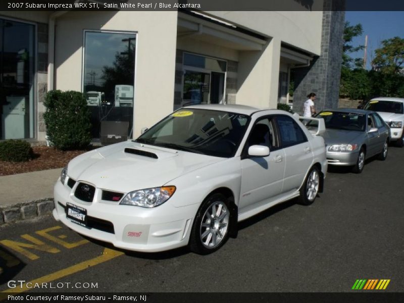 Satin White Pearl / Blue Alcantara 2007 Subaru Impreza WRX STi