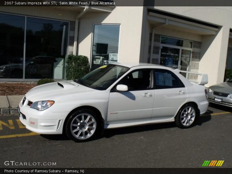 Satin White Pearl / Blue Alcantara 2007 Subaru Impreza WRX STi