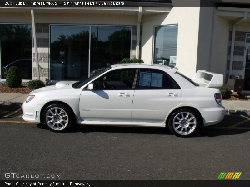 Satin White Pearl / Blue Alcantara 2007 Subaru Impreza WRX STi