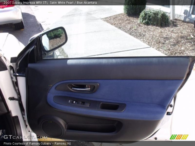 Satin White Pearl / Blue Alcantara 2007 Subaru Impreza WRX STi