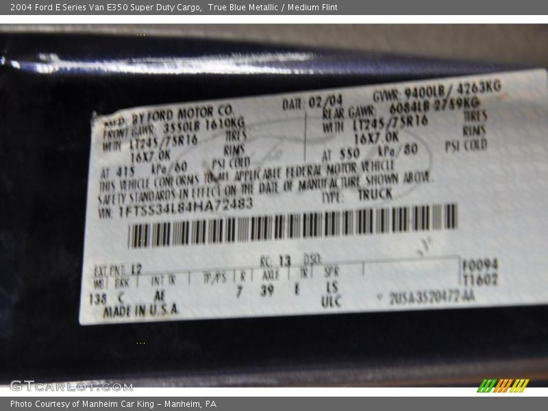 True Blue Metallic / Medium Flint 2004 Ford E Series Van E350 Super Duty Cargo