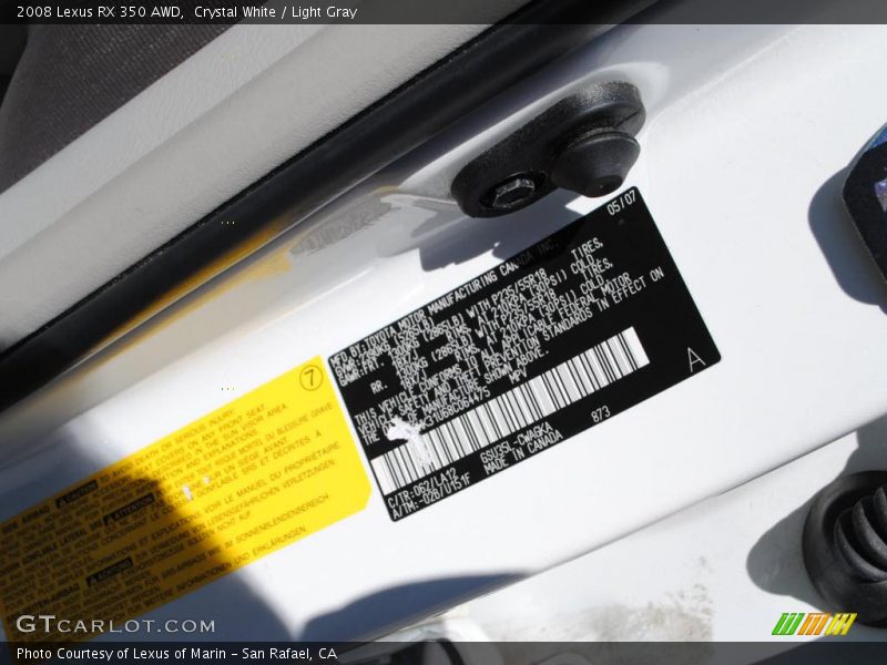 Crystal White / Light Gray 2008 Lexus RX 350 AWD