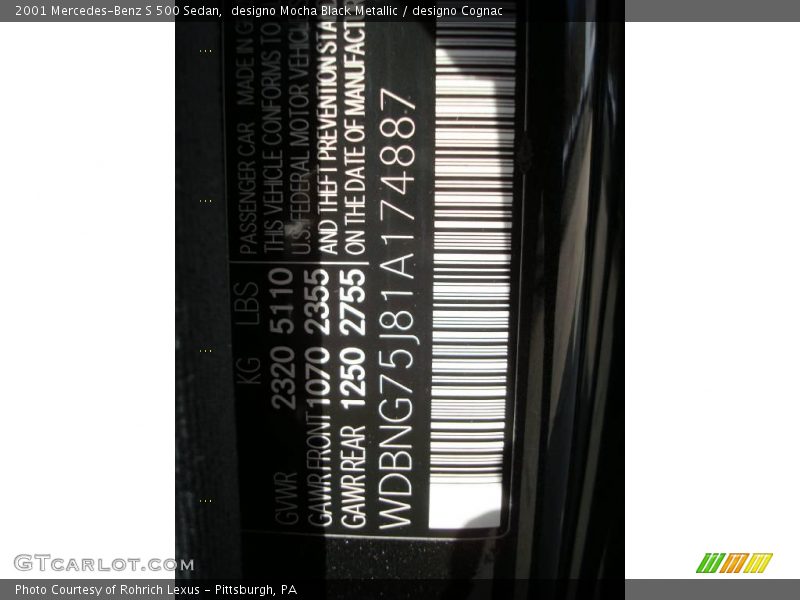 designo Mocha Black Metallic / designo Cognac 2001 Mercedes-Benz S 500 Sedan